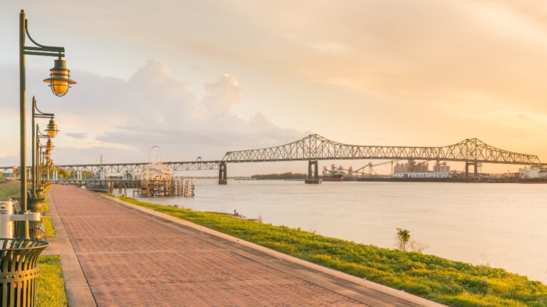 river walk pathway with bridge in the distant