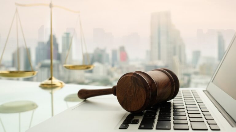 gavel next to laptop
